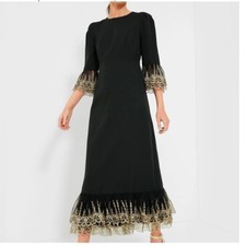 POMANDER PLACE Black Lillith Maxi Cocktail Dress w/ Gold Lace Size Medium