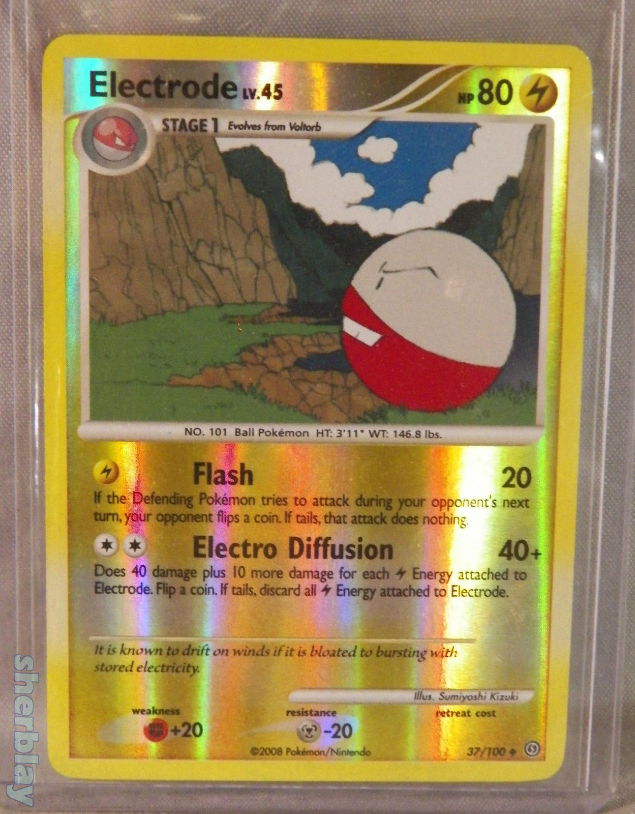 Pokemon Card TCG Electrode LV 43 HP 80 37/100 Holo in Hard Sleeve