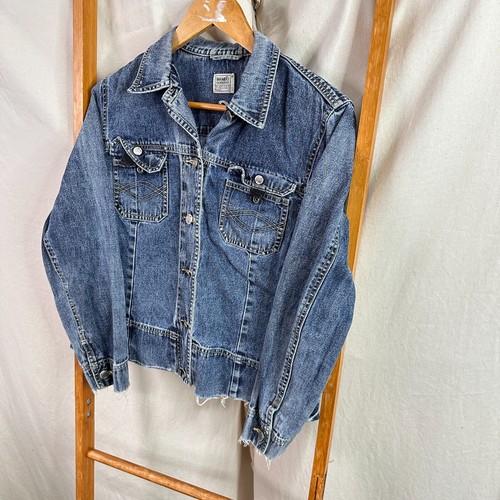 Mambo Denim Jacket Womens 12 Blue Wash Long Sleeve Raw Hem Goddess - Picture 3 of 11