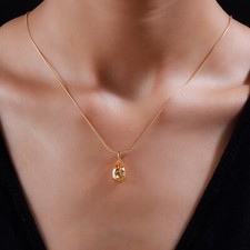 Natural Citrine Pendant, Citrine Solitaire Pendant Necklace, 925 Sterling Silver