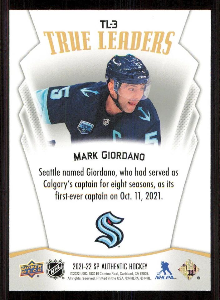 2021-22 SP Authentic True Leaders #TL3 Mark Giordano - Image 2 of 2