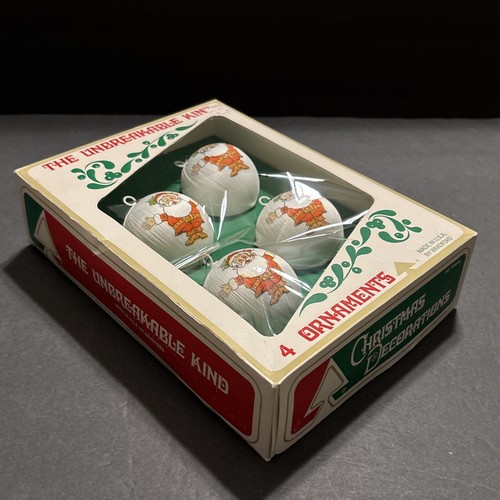 Vintage Christmas Tree Santa Ornaments Box Of 4 2.25” Unbreakable Kind Bradford - Picture 4 of 10