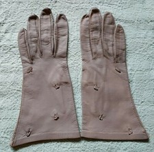 Vintage Ladies Brown Leather Dress Gloves Small with design