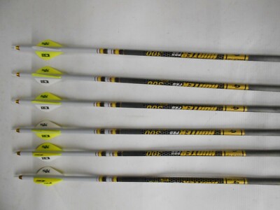 6 Gold Tip Hunter Pro 300 Carbon Arrows Custom White Dip Crest/Blazer Vane