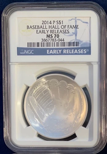 2014-P BASEBALL HALL OF FAME SILVER DOLLAR SET, CERTIFIED NGC MS70 EARLY RELEASE