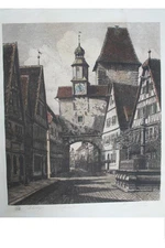 Rothenburg O.T. Market Tower Etching, 1920s