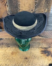 Vintage Doris Designed Black Stylish Cap Oval Women's Hat 100% Wool Made in USA