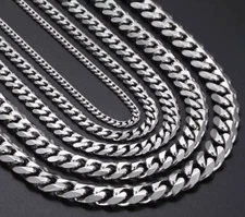 Cadena Cubana para Hombre Collar Plata de Acero Inoxidable Joyería Moda Hip Hop