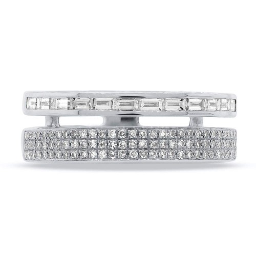 Womens 0.54 CT 14K White Gold Natural Baguette Round Cut Diamond Open Band Ring - Picture 2 of 3
