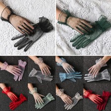 Ultra Thin Stretchy Gloves Solid Color Elastic Lotus Leaf Sheer Mittens 1 Pairs 