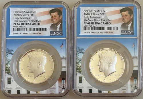 2 US Mint Set 2020-S 50¢ Silver Early Releases PF 69 Ultra Cameo NGC