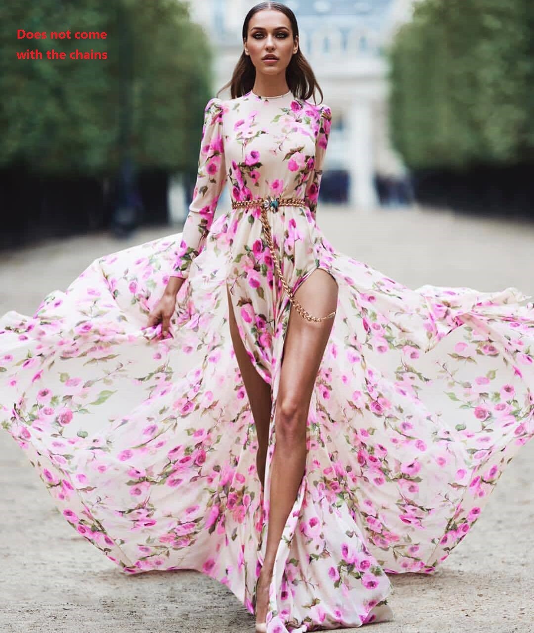 Womens Elegant Flower Pattern Print Light Spring Chiffon Split Skirt Dress  Gown | eBay
