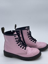 Dr. Martens Combat Boots Girls Kids US Sz 2 Pink Patent Leather Shoes Doc 1460 J