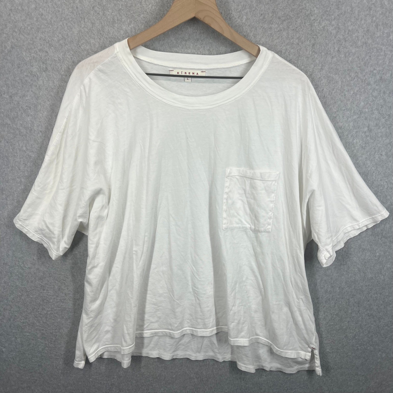 Xirena T-Shirt Women L White Pocket Cotton Short Sleeve EUC