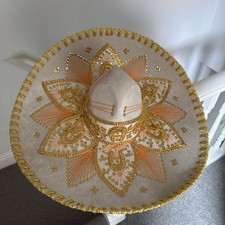 Men's Pigalle 7X Gold Beige Sombrero Mariachi Hat Goldtone Embroidery Sequins