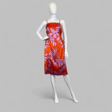 Christian Lacroix Orange Pink Floral Satin Midi Dress Adjustable Straps NWT S