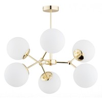 Deckenleuchte 6-Flammig Glas Weiß Gold E14 B:58 Cm Deckenlampe Schlafzimmer