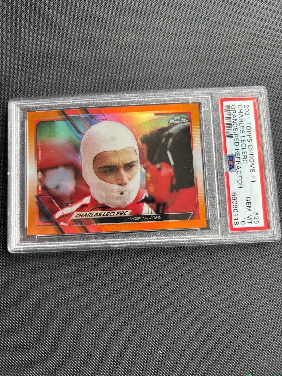 2021 Topps Chrome F1 Charles Leclerc Orange Red Refractor #25 Ferrari PSA10