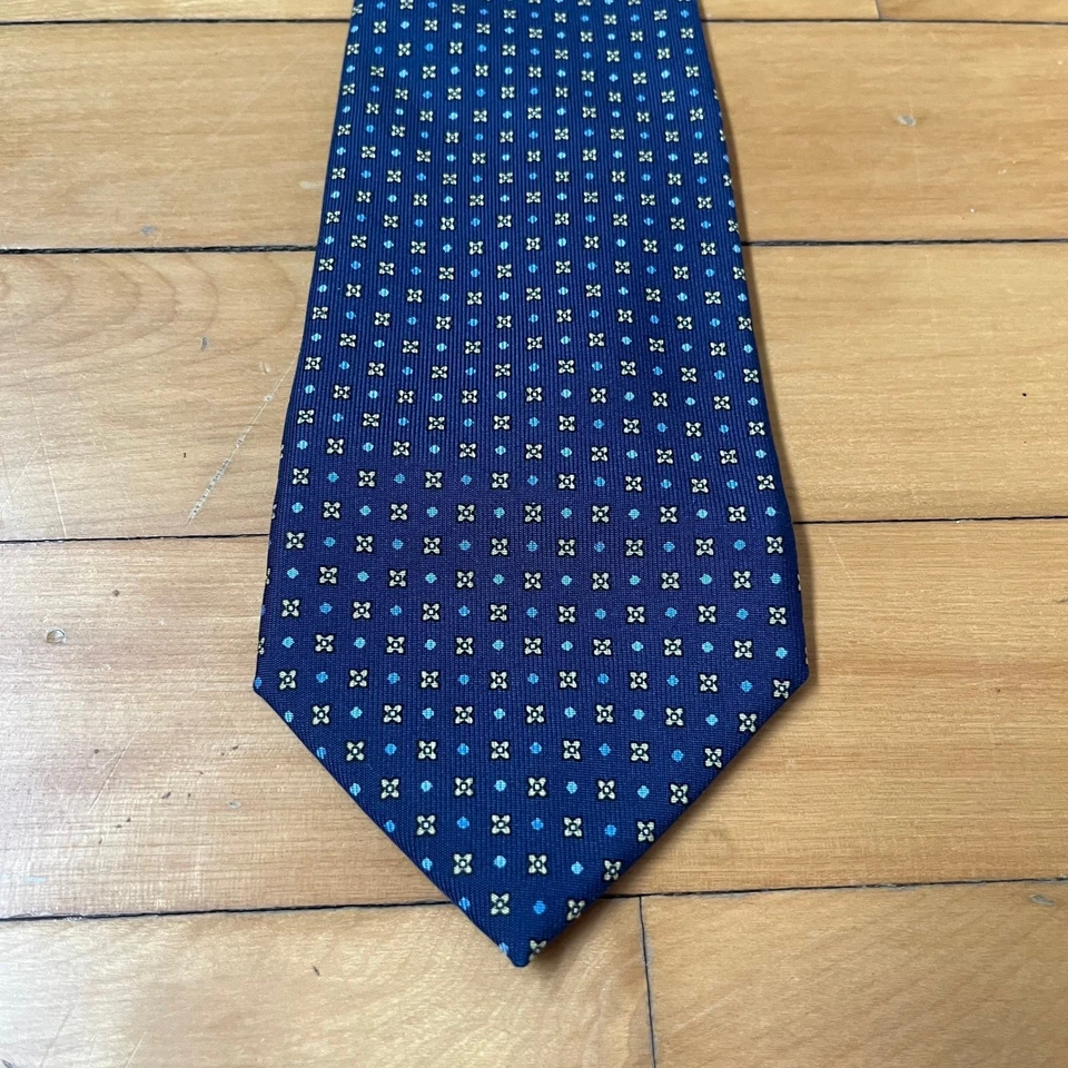 E. Marinella Napoli Navy Blue Yellow Geometric Silk Tie Made in Italy Classic - Bild 3 von 4