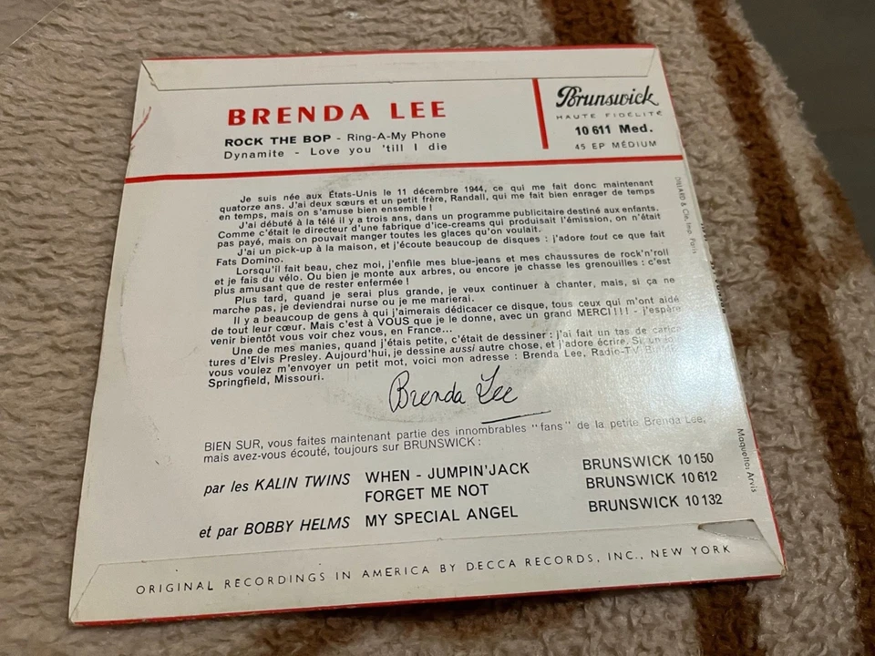 EP BRENDA LEE ROCK THE BOP French rockabilly Excellent état BRUNSWICK - Photo 2/3