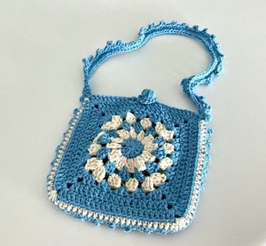 Little Girls Crocheted Blue and White 6x6 Handmade Purse Cute Granny Square Bag