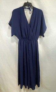 ModCloth Women's Navy Blue V-Neck Wrap Front Wide Leg Culotte Romper Sz S