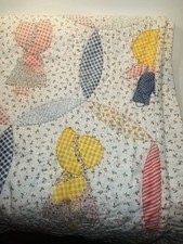 VTG Handmade Sunbonnet Sue Overall Sam Baby Childs Quilt Wedding Ring 41 X 48
