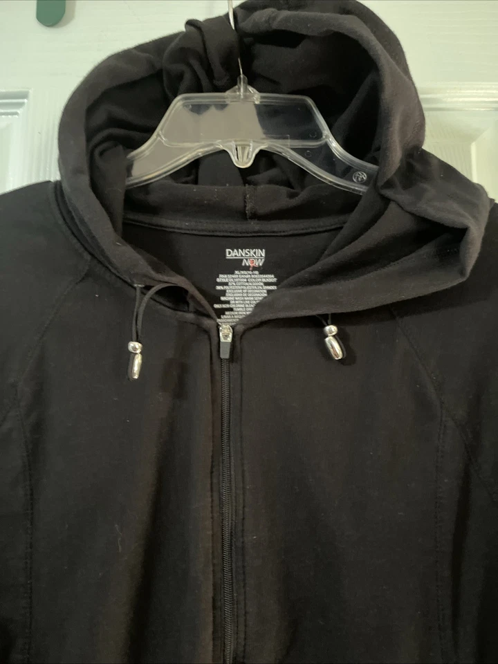 Sudadera con capucha ligera negra manga larga Danskin Now para mujer talla Bolsillos con cremallera completa XL Foto 3 de 4