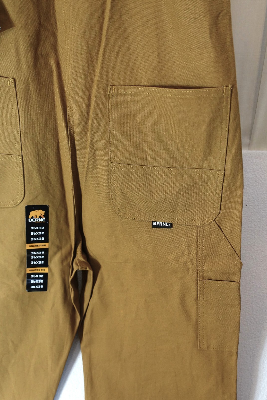 BERNE~NWT~36X32 HEAVY DUTY COTTON CARPENTER BIBS B1067BD SIDE LEG ZIPPERS