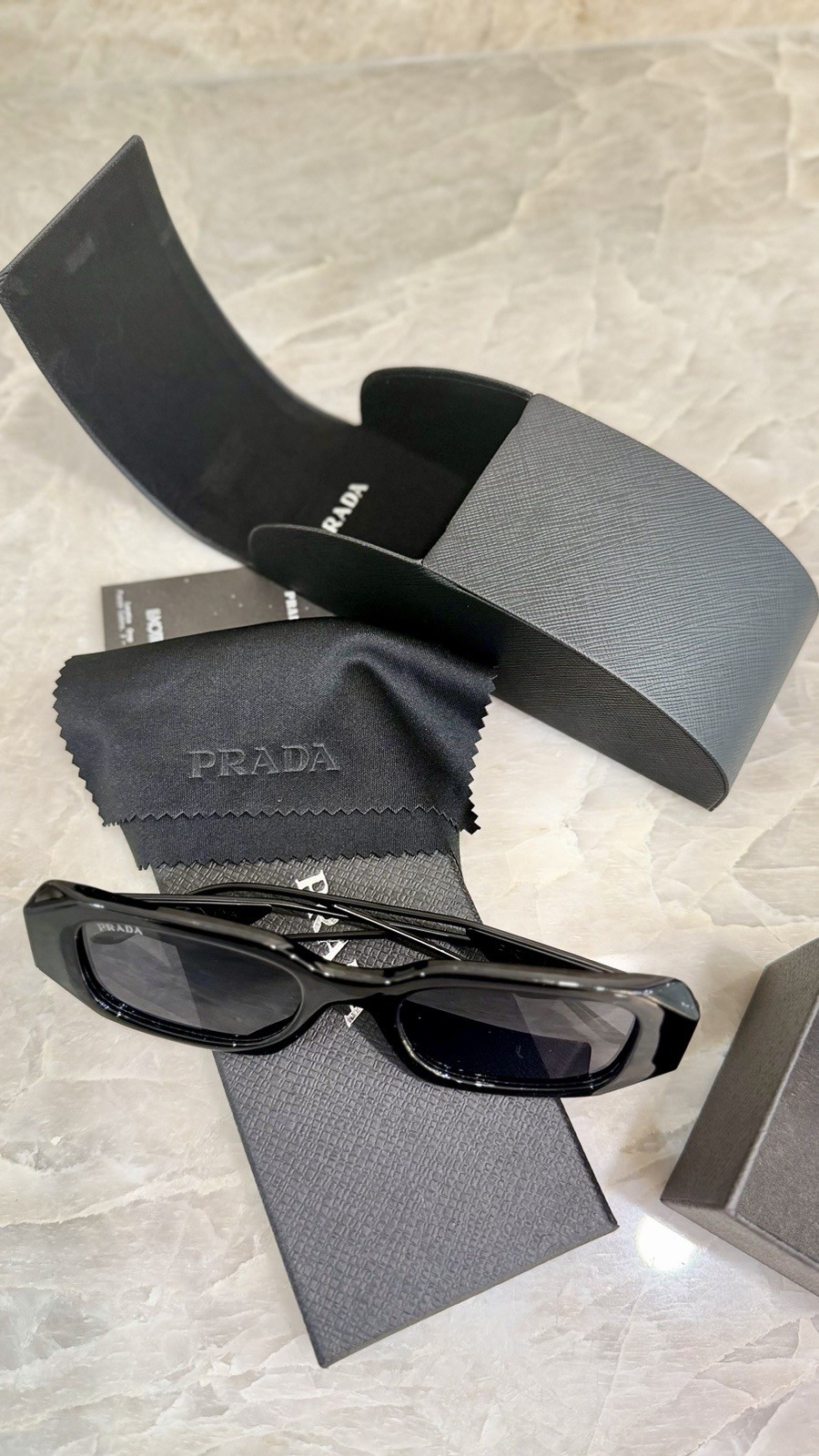 Prada Rectangular Black Sunglasses PR 17WS Logo M… - image 5