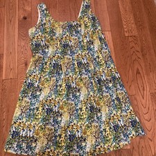 Nine West Womens Fit & Flare Dress Sz 14W Grn/Blu Floral Side Pockets Pleated 