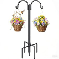Double Shepherds Hooks for Outdoor, Heavy Duty Bird Feeder Pole with 5-Prong ...