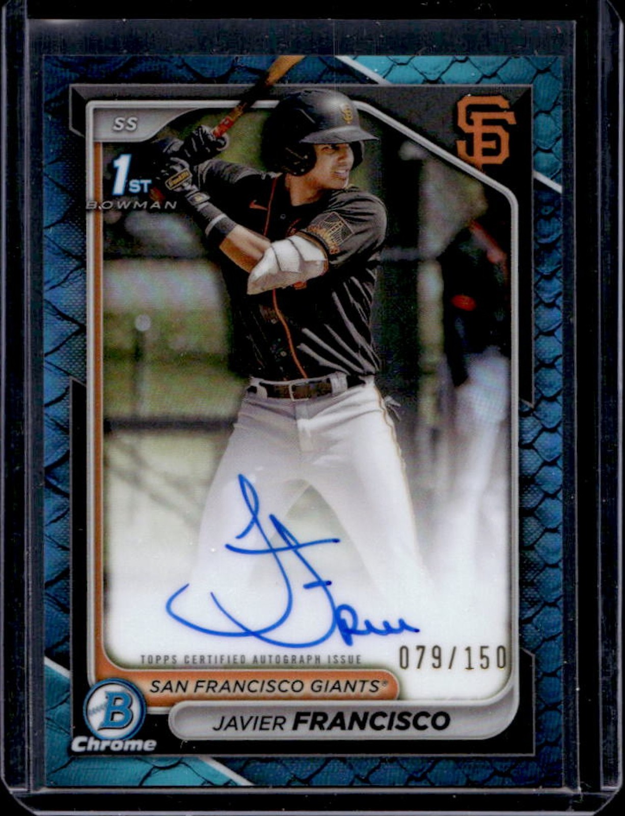2024 Bowman Chrome Javier Francisco Auto Reptilian Blue Refractor 1st #79/150