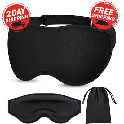 3D Sleep Mask Light Blocking Eye Mask Adjustable Strap Travel Black Unisex