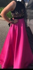Jovani Crop Top Prom Dress 59350 Black and Fuchsia Floral Size 10
