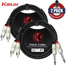 2-PACK Kirlin 6FT Dual 1/4" Mono - Dual RCA 24AWG Patch Cable Black AP-403 PR-06