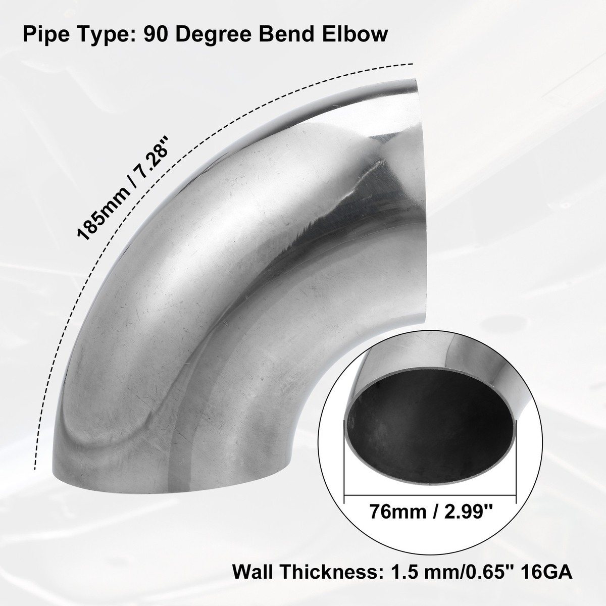 3" Ultra Tight Radius Mandrel Bend 90 Degree 304 Stainless Steel 0.84D Exhaust E - Foto 3