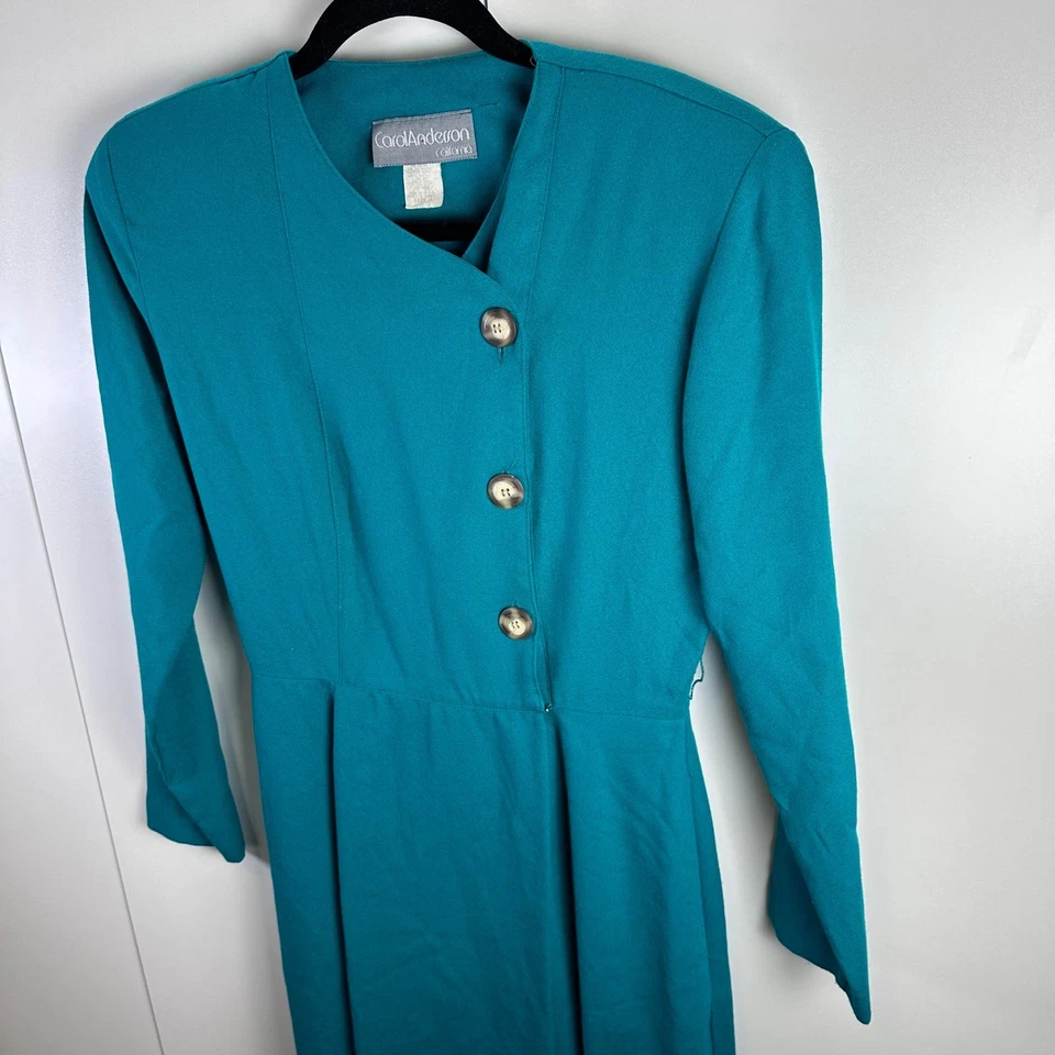Vestido midi retro vintage Carol Anderson 4 botones verdes frontales manga larga Foto 2 de 4