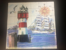 Bild maritim Leuchtturm Kompass Segelschiff Meer Möwen Druck auf Karton  17 x 17