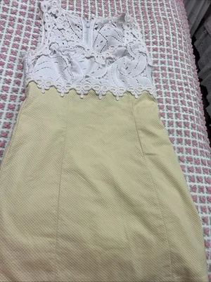 Lilly Pulitzer Sandi Shift Dress Womens Size 2 Yellow White Stretch Crochet Lace - Image 1 of 4