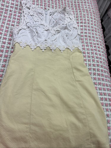 Lilly Pulitzer Sandi Shift Dress Womens Size 2 Yellow White Stretch Crochet Lace