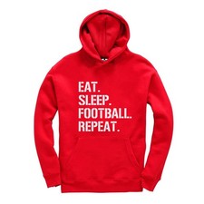 Eat Sleep Football Repeat Kids Hoodie Childrens Footy Hooded Sweatshirt
