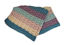 Handmade Knitted Baby Blanket Multi Stripe Teal  Pink. Soft Baby Shower Gift