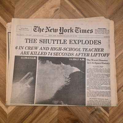 The New York Times Jan 29 1986 - ''The Shuttle Explodes'' Front Page - Challenger