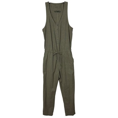 PrAna Hemp Blend Jumpsuit Women XS Green Henley Racerback Drawstring Pocket