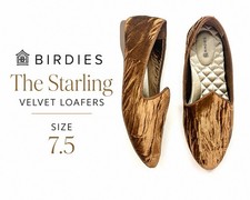 Birdies The Starling Velvet Loafers Metallic Bronze Gold Smoking Slippers Sz 7.5
