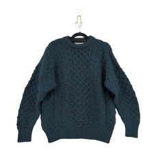 Country Collection Men S Fisherman Sweater Green Blue Knit Irish Wool VTG