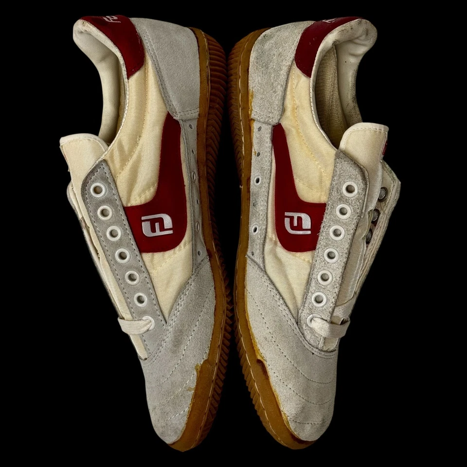 Новые из старых запасов винтажные теннисные кроссовки FootJoy Court 70-е красно-белая резиновая подошва невостребованные - Изображение 3 из 4