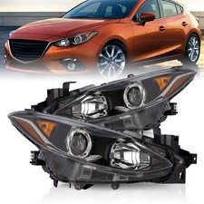 For 2014 2015 2016 Mazda 3 Projector Black Halogen Headlights Pair Lr
