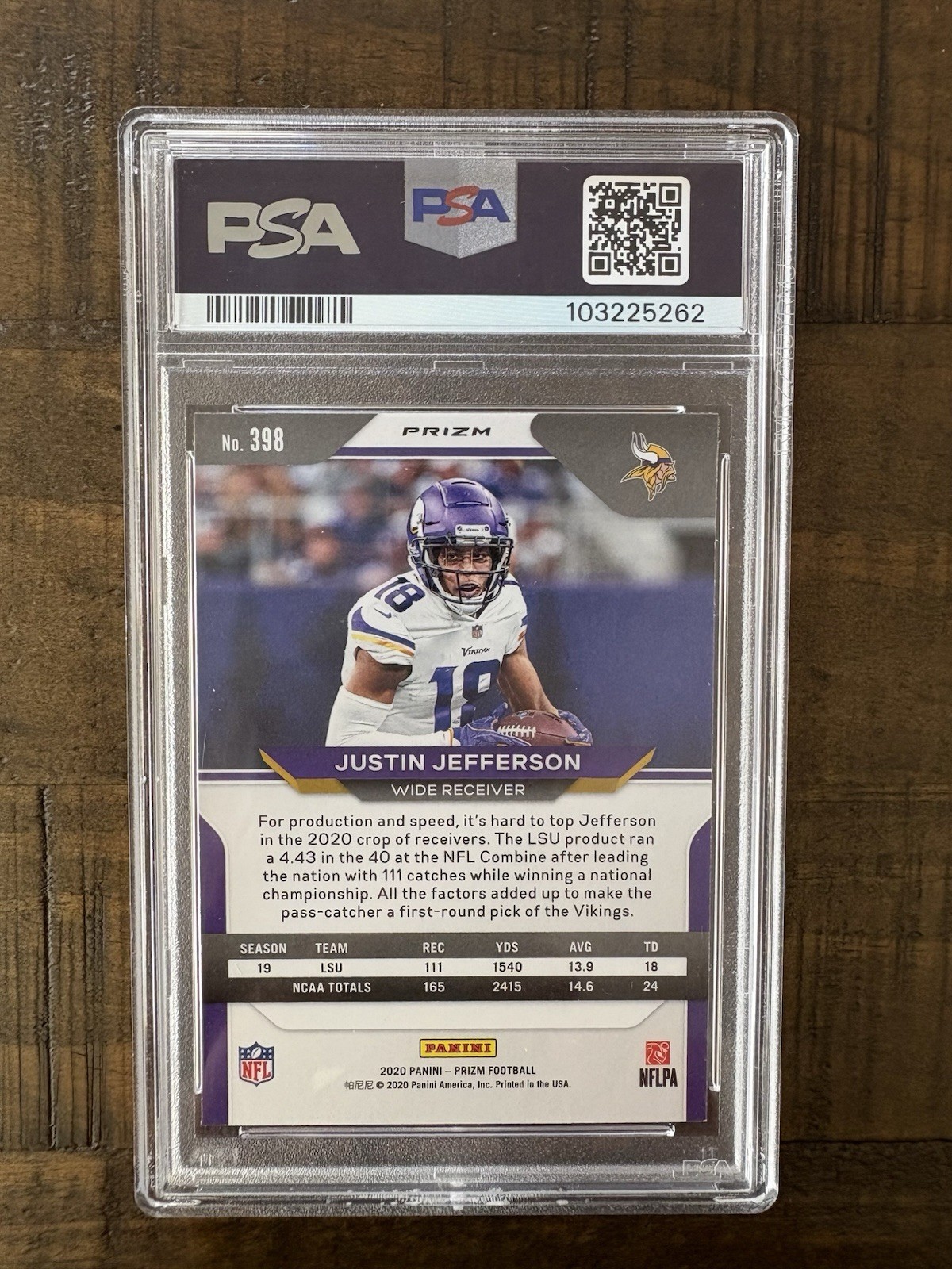 2020 Prizm Justin Jefferson Silver RC PSA 9 view 2